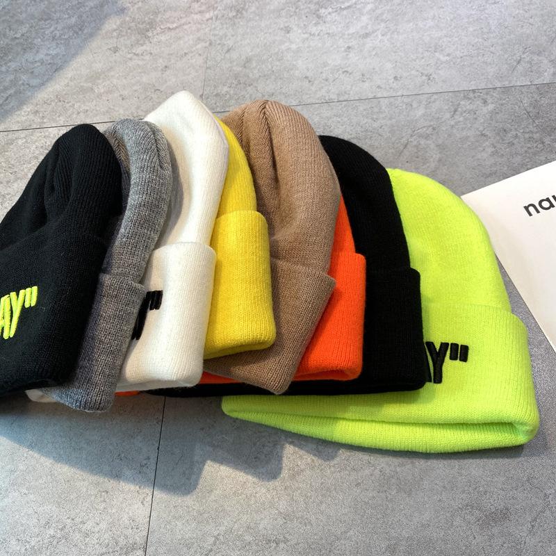 Fashion Letter Embroidery Warm Hat Knitted Cap Autumn Winter Women Men Cap