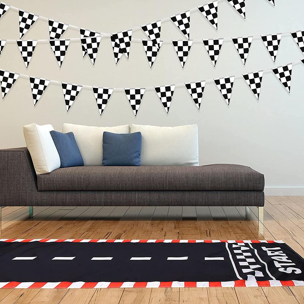 Hanging Flag Black and White Checkered Racing Pennant Banner for Nascar Theme Race Car Birthday Formula 1 Party Decoration Favor