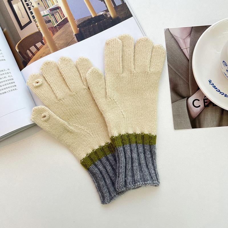 Nowe rękawiczki Dong Dong damskie Korea Południowa kolor dzianiny wełniane ciepłe jesienne i zimowe miłośnicy wskazują ekran dotykowy na zimno