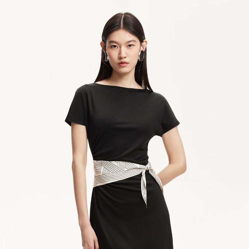 Veromoda Pleated Waist A-Line Dress with Detachable Scarf