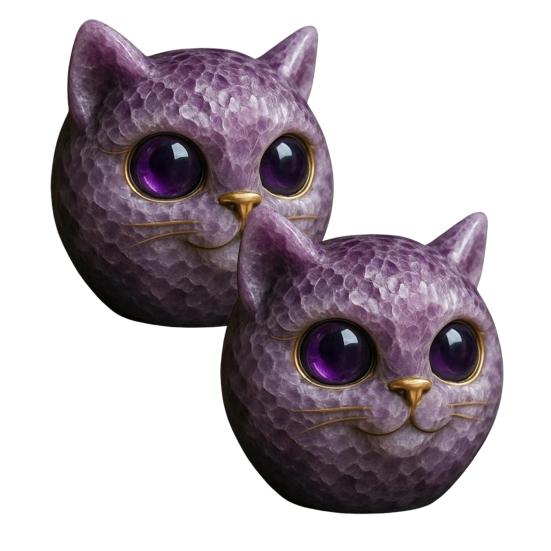 Handmade Cat Stone Imitation Crystal Cat Head Sculpture Resin Healing
