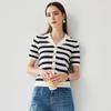Zhaojun Women's Striped Mulberry Silk Short Sleeve Knit Cardigan
