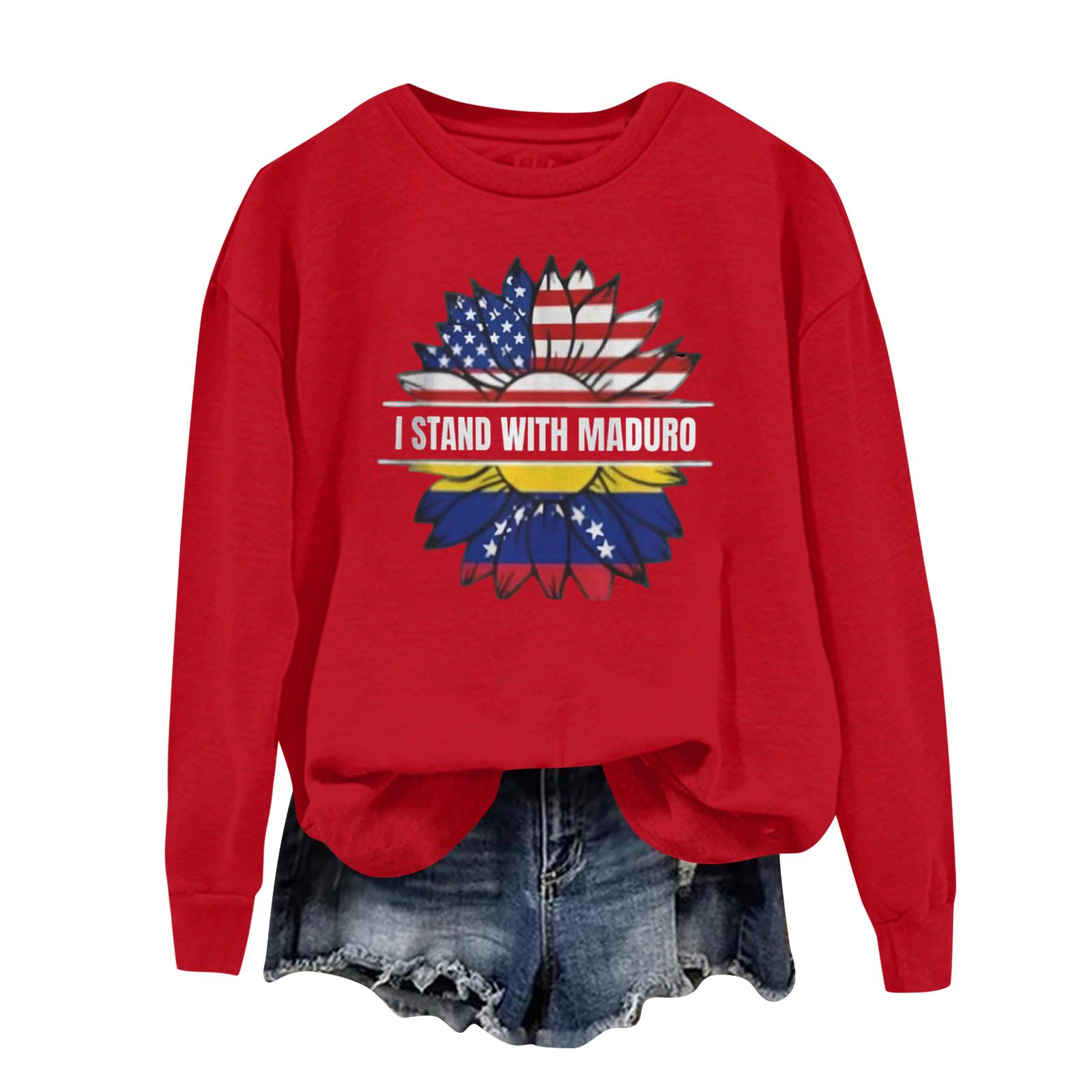 

Ladies Printed Casual Long Sleeved Round Neck Sports Hoodie Top XL червоний