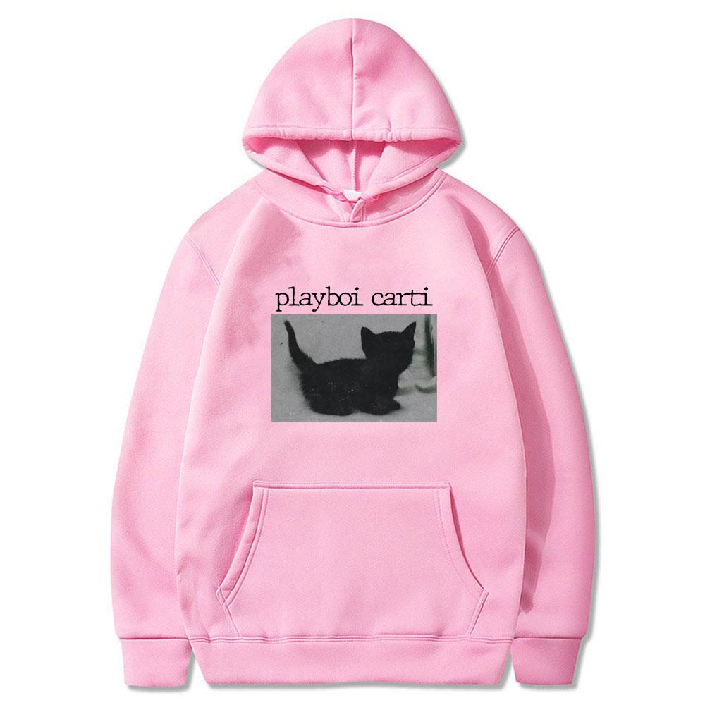 Playboi Carti Men's oversized hoodie with beautiful cat prints Casual streetwear high-quality Harajuku hoodie