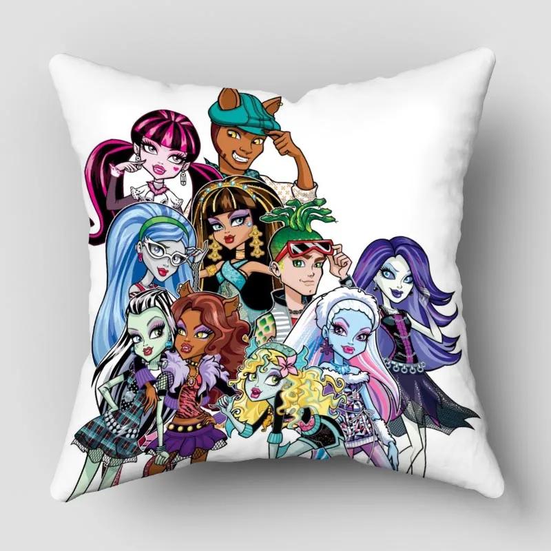 Monster High Pillow Cover Bedroom Home Office Decorative Pillowcase Square Zipper Pillow Cases Satin Fabric 10.16WJY