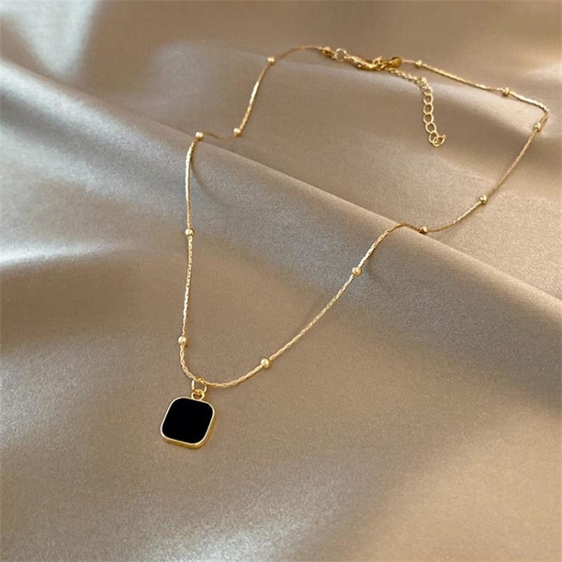 Black Exquisite Minimalist Square Pendant Choker Chains  Necklace For Women Jewelry Party Gifts