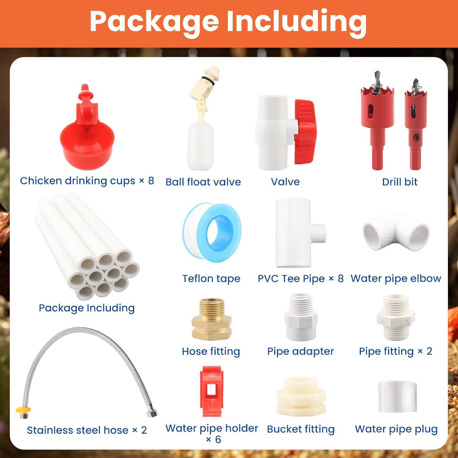 

Complete PVC Pipe Set with Automatic Chicken Feeder Nipples & Water Cups for Poultry