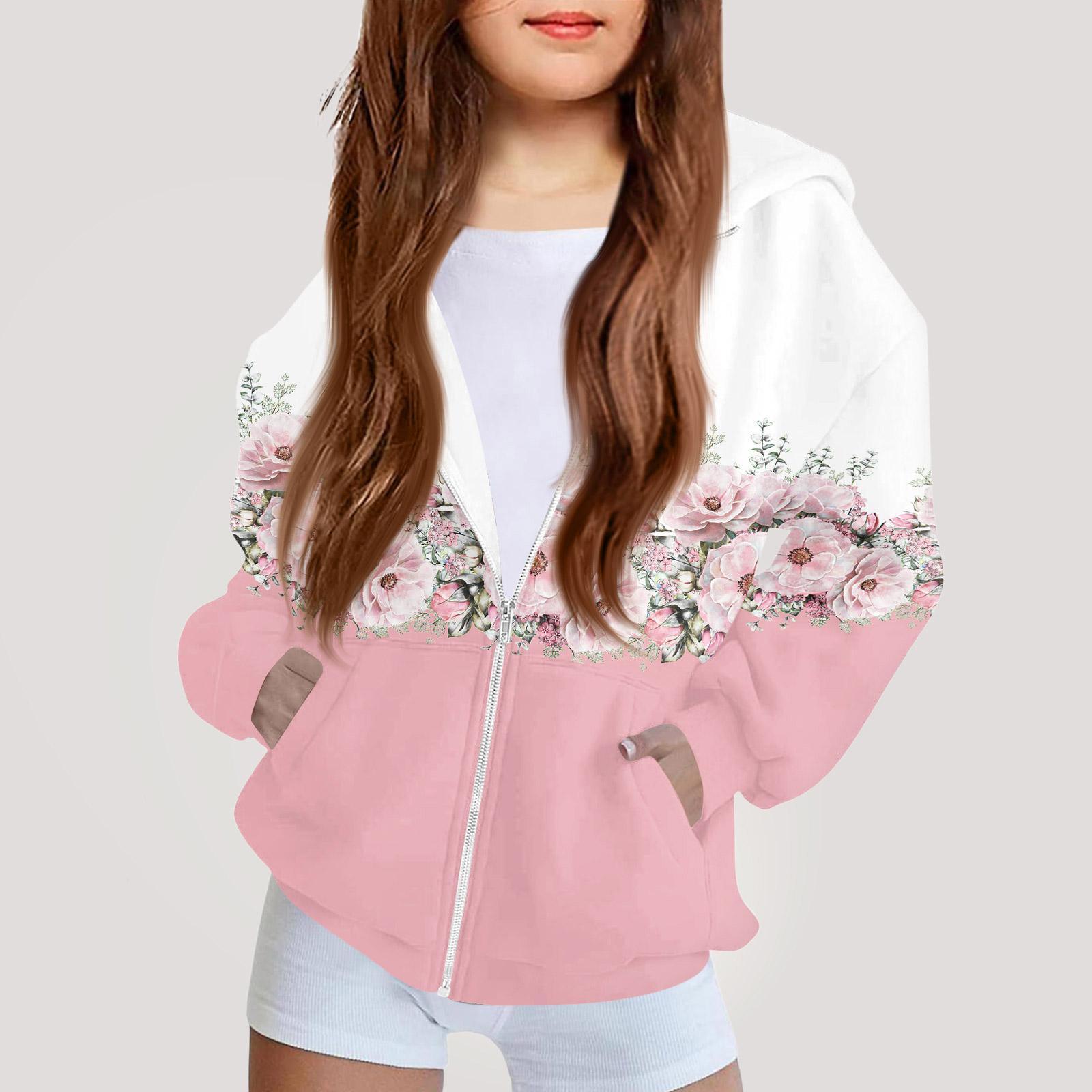 

Children s Fashion Printed Long Sleeved Hooded Sweatshirt Girls Hoodie Jacket 150 розовый