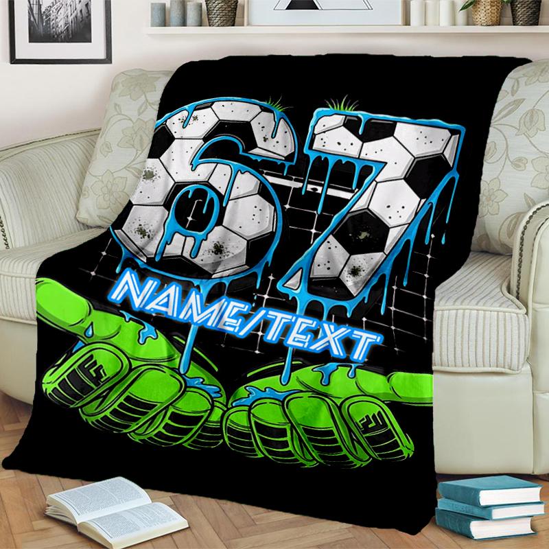 1PC Custom Name Soccer Ball Art flannel blanket versatile,all-season throw suitable for the living room,bedroom,camping,travel,and gift