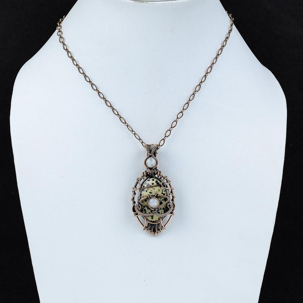 Böser Blick Dalmatiner Jaspis Anhänger Kupferdraht umwickelter Edelsteinanhänger Regenbogenmondstein Anhänger Handgefertigter Kupferschmuck Geschenk für Verlobung