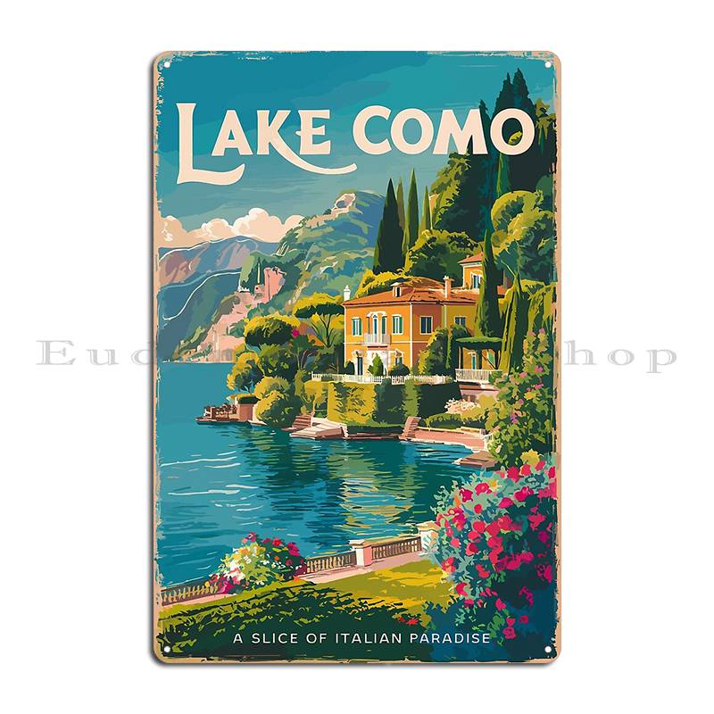 

Lake Como Painterly Metal Plaque Poster Party Printing Vintage Print Create Tin Sign Poster 20x30cm