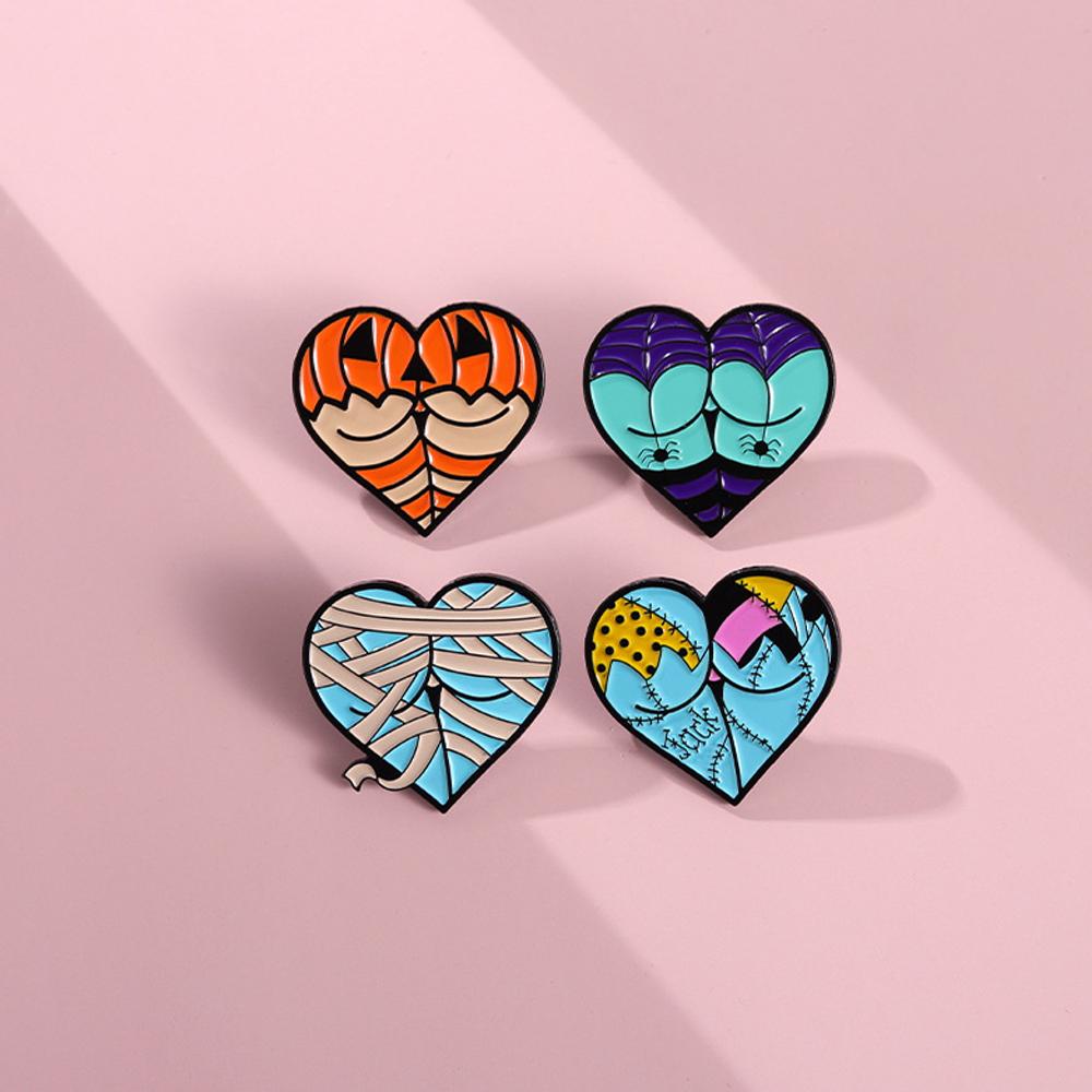 Personalized and creative Halloween brooch, spider, bat, pumpkin, metal badge, heart-shaped design, accessory, alloy badge