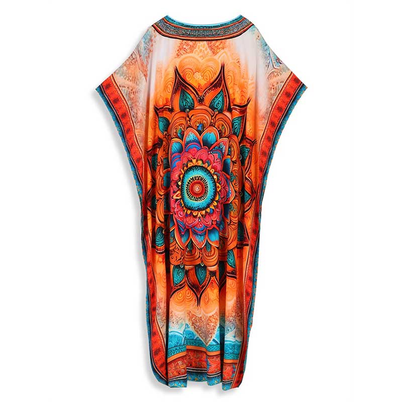 EDOLYNSA Ležérní boho tištěný výstřih do V, volné kaftanové šaty, plus velikost, 2024, dámské letní plážové oblečení, plavky, zakrýt volný župan Q1594