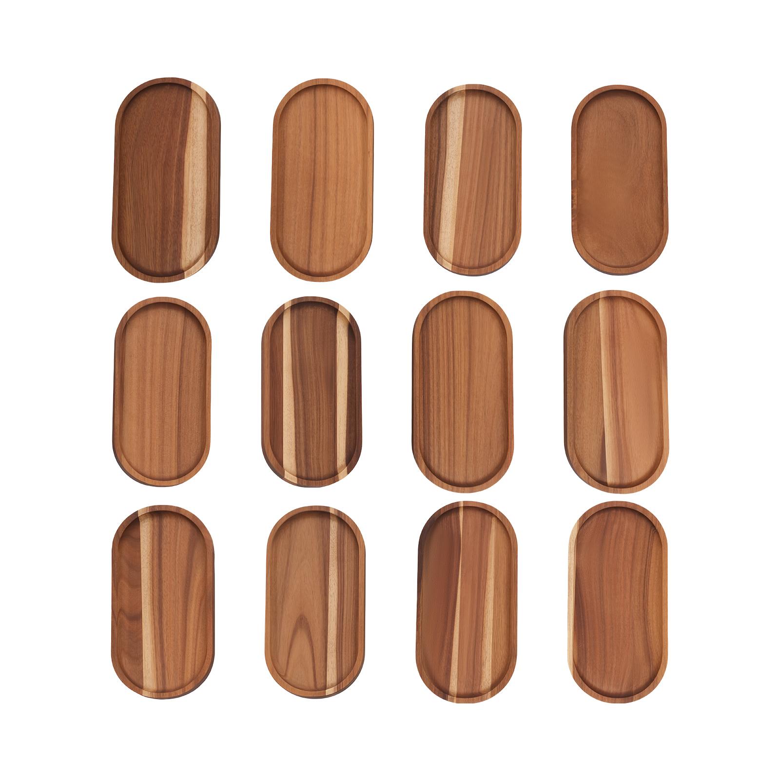 

12PCS Oval Wood Serving Trays, Rustic Stackable Plates for Kitchen, Party, Cheese Fruit Dessert Display