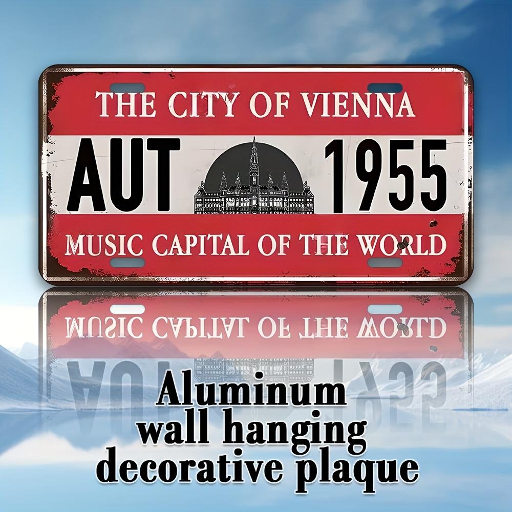 

Style Aluminum Wall Sign Retro Vienna Music Capital Decorative License Plate MultiPurpose Red and White Design Suitable fo 15x30cm(5.9x7.8inch)