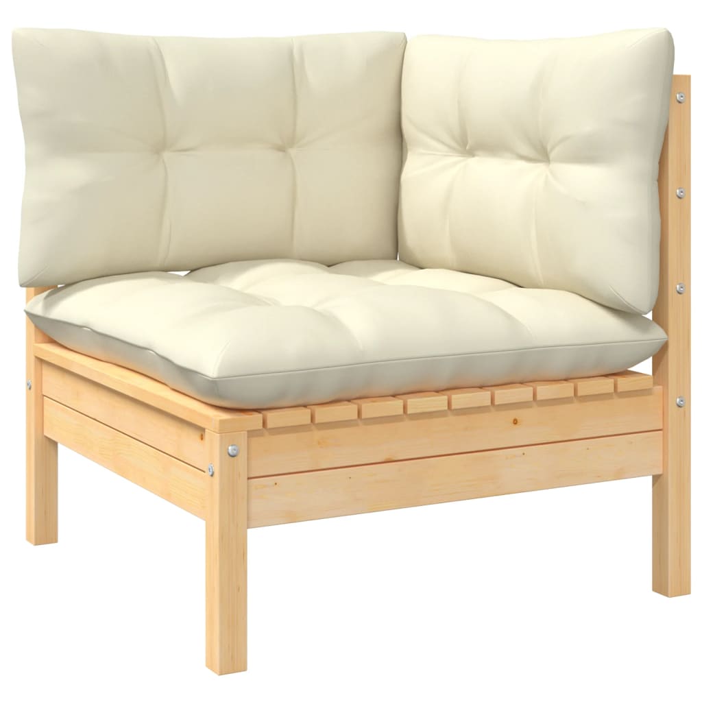 Vidaxl 6-Cz. Garden Lounge Set, Cream Cushions, Pine