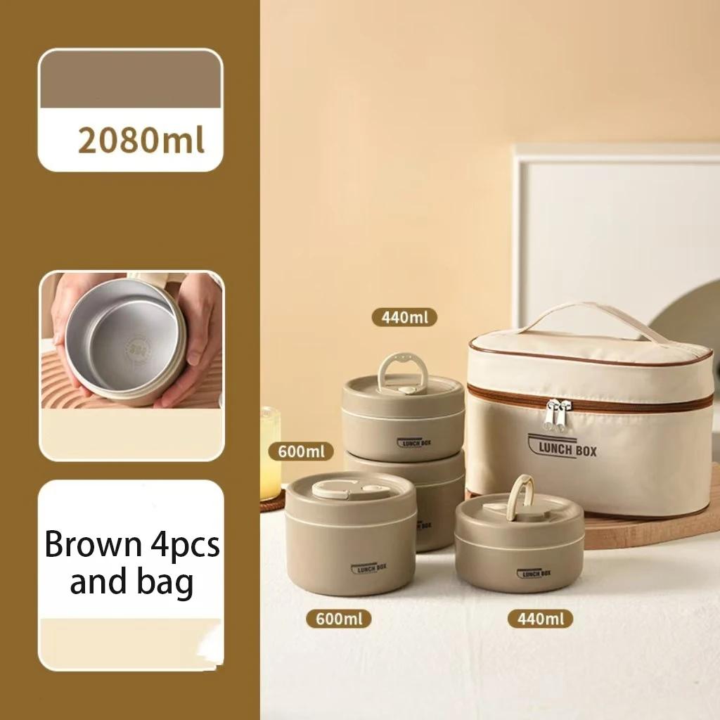304 Stainless Steel Insulated Lunch Box Stackable 3 Separate Microwave Bento Box Sealed Leak Proof Soup Bowl Office Lunch-box