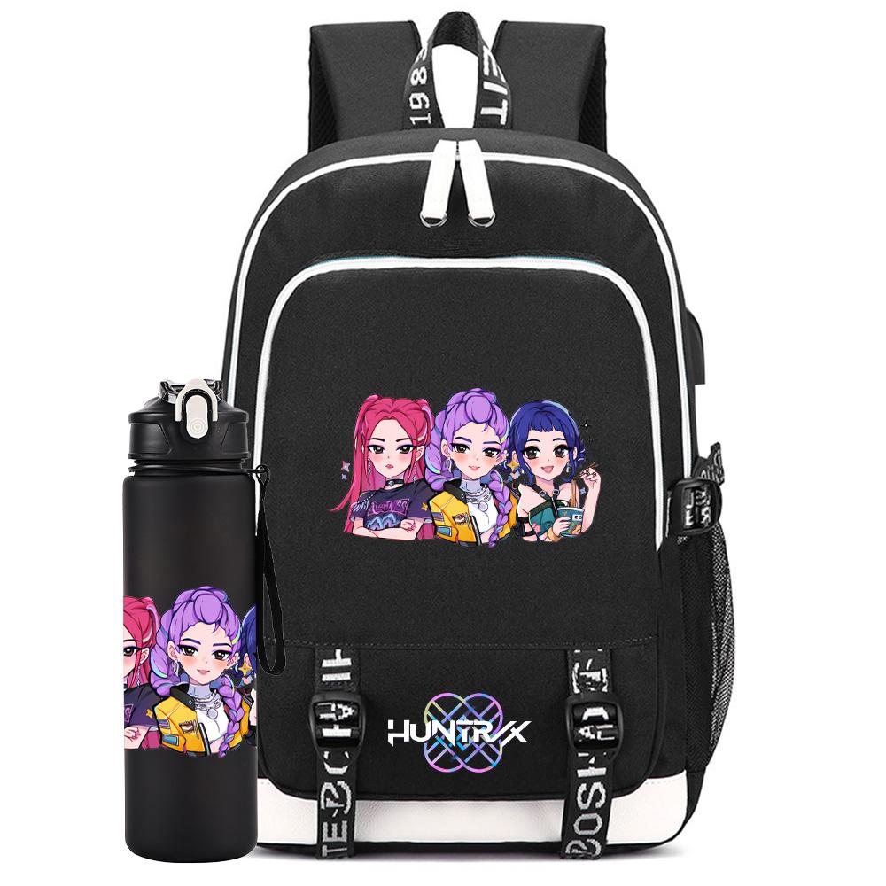 2Pcs/set Cartoon Kpop Backpack Large Capacity Bookbag With 750ml Water Bottler Laptop Student Boy Girl School Bag Waterproof Travel Bag Kid Gift