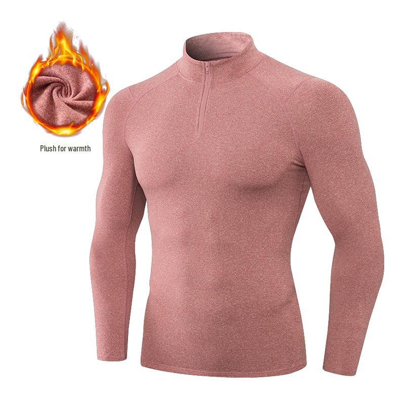 Men's Autumn/Winter High Elastic Fitness Sweatshirt - Plus Velvet, Long Sleeve, Half-Zip, Stand Collar for Sports, Basketball & Running