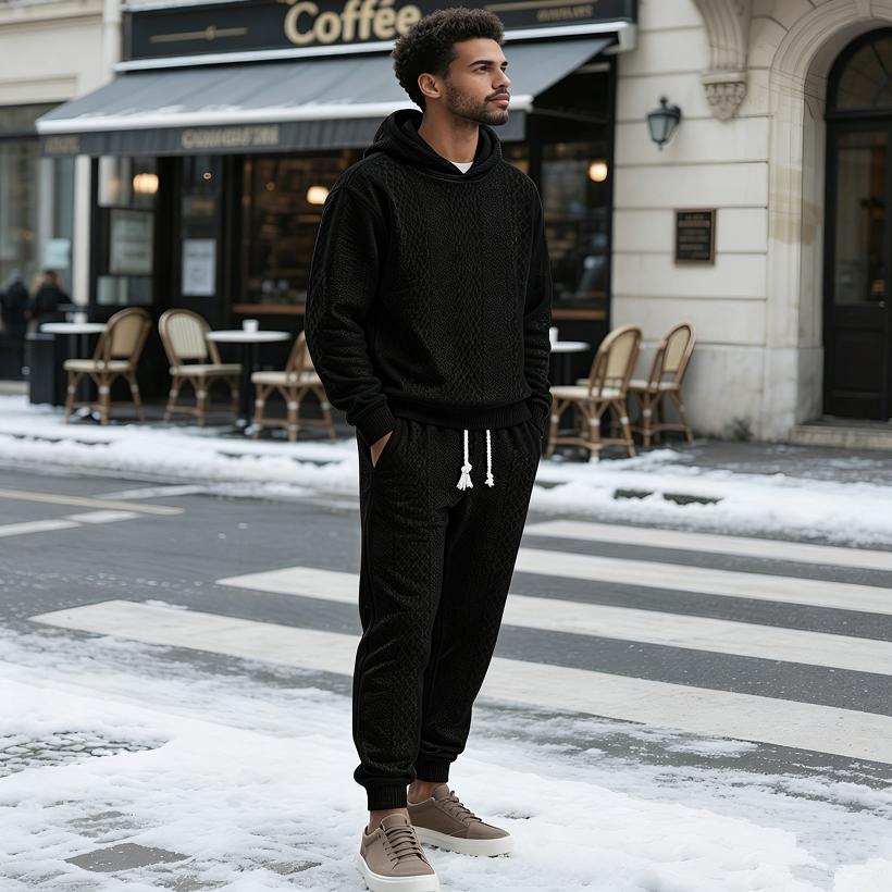 Men's 2 Piece Outfits Knit Jacquard Pullover Sweatshirt Tracksuit & Joggers Sweatpants Sweatsuit Sets with Pockets