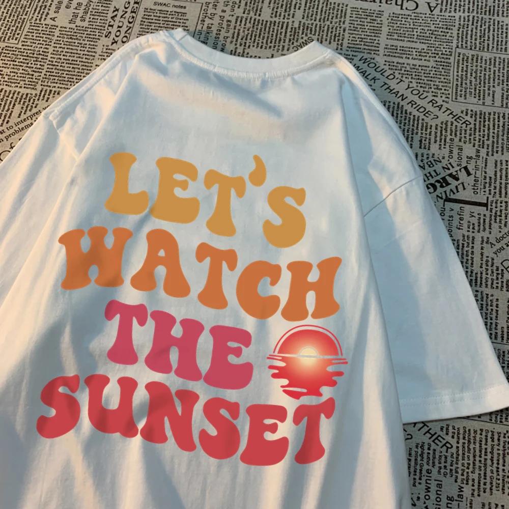 Let'S Watch The Sunset Printing Clothes Men Women Harajuku Summer Tshirt Cartoon Cotton T-Shirt Fashion Breathable Couple Tops