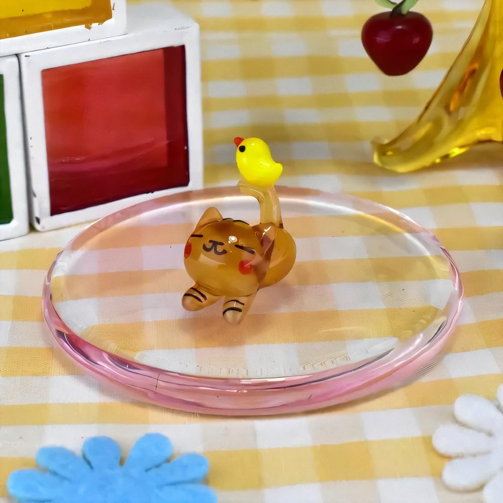 Four Cart Cute Handmade Glass Craft: Lying Tiger and Chick