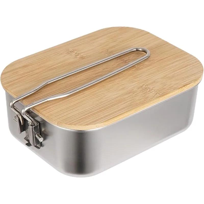 304 Stainless Steel Lunch Box Portable Lunch Box Outdoor Camping Cooking Wooden Cutting Board Wild Box Tableware Grain Container