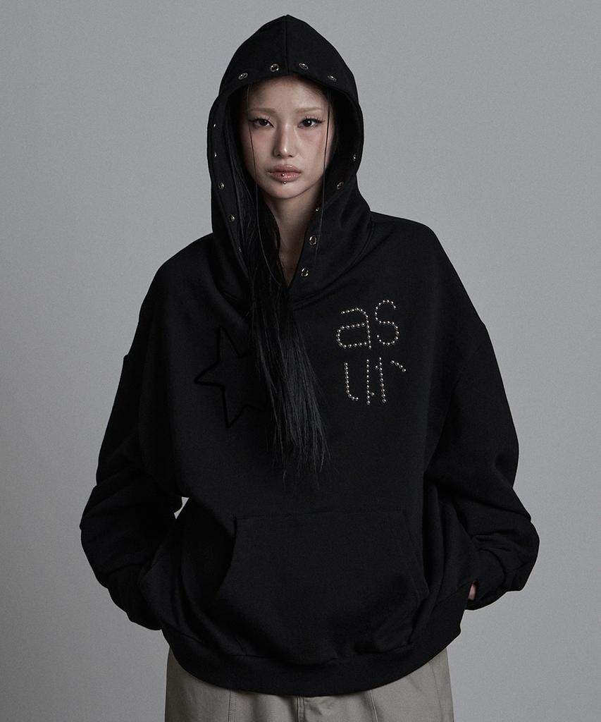 Star Eyelet Hoodie Black