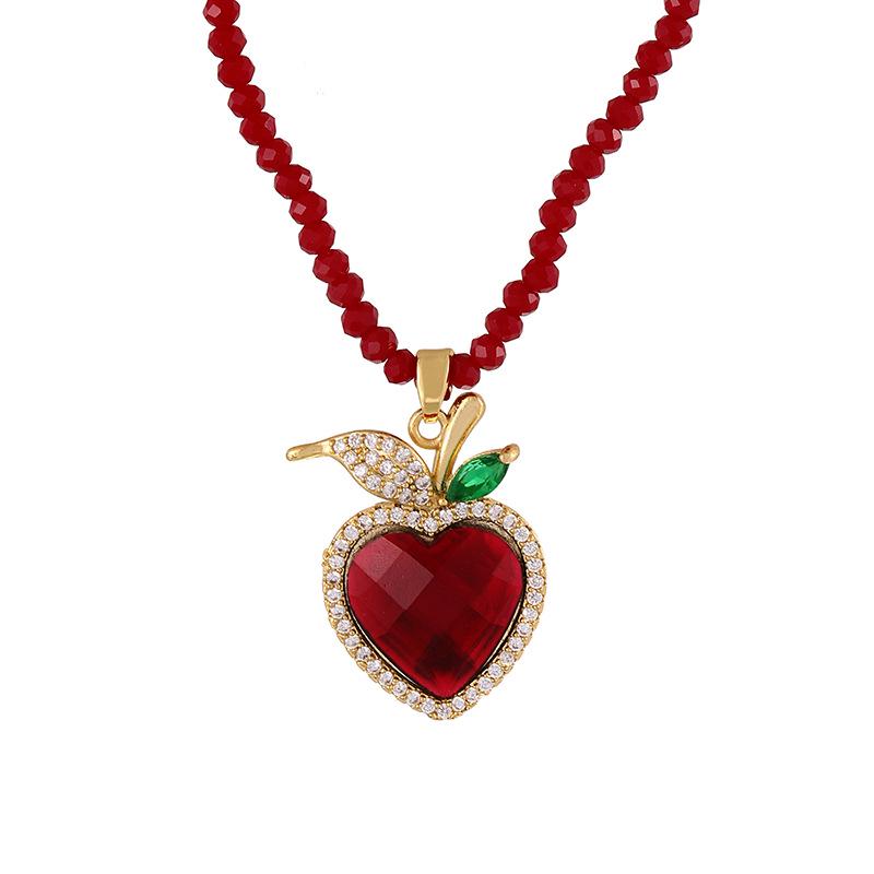 Медный Циркониевый Капельный Маслом Яблочный Принт Рождественское Ожерелье для Девочек