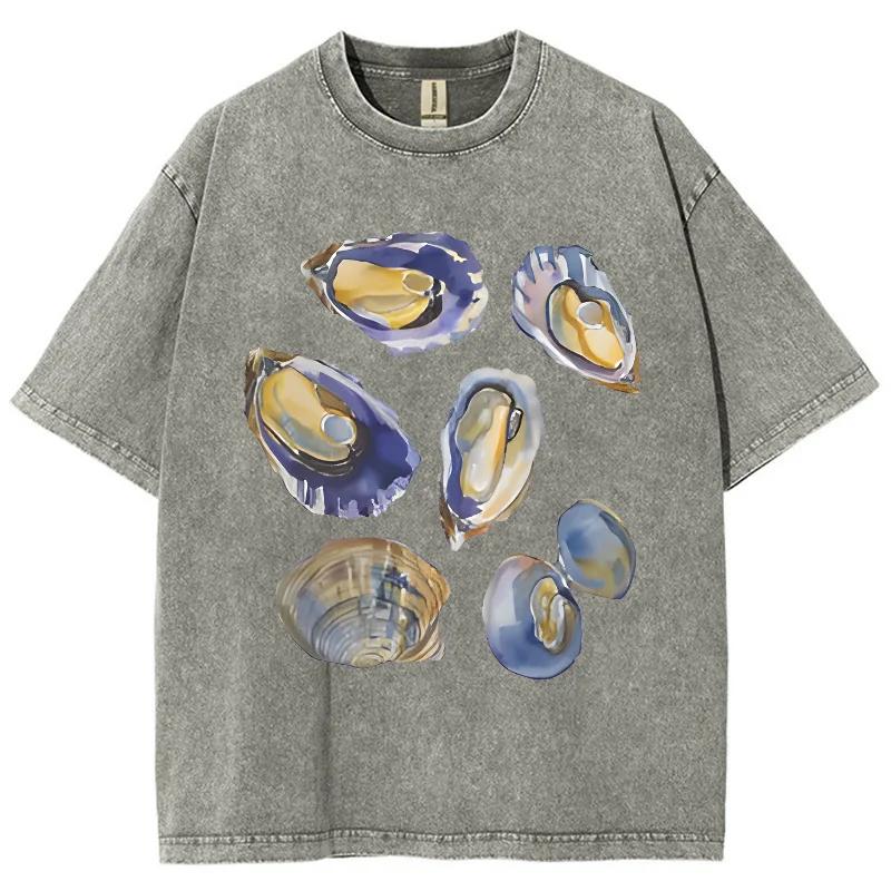 Mens Shell Printed Tshirt Vintage Washed Style Cool and Comfortable Tshirt Summer Top S
