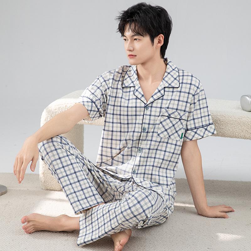 Pajamas Men's Summer Cotton Short Sleeve Pants Set Thin Men's Large Size High-end Fashion Alphabet Homewear