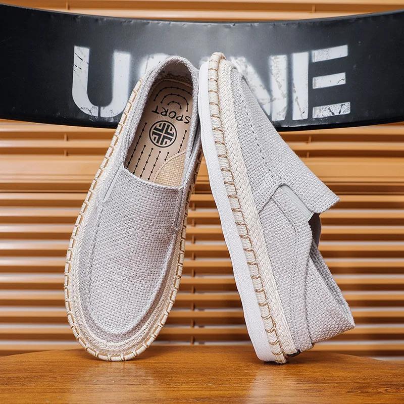 Men Flax Casual Shoes Simple Breathable Slip-on Loafers Flat Fisherman Shoes