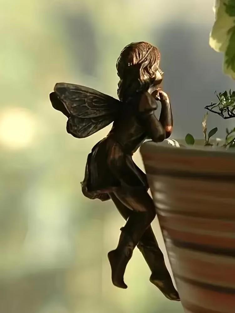 4Pc: Enchanting Flower Fairy Resin Flower Pot Hanging Decoration Garden Decoration Suitable Flower Pot Edge Gardening Accessorie