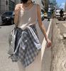 Women's Blue & White Plaid Cotton-Linen Shirt Jacket – Spring/Summer 2025, Sun Protection, Casual Style.