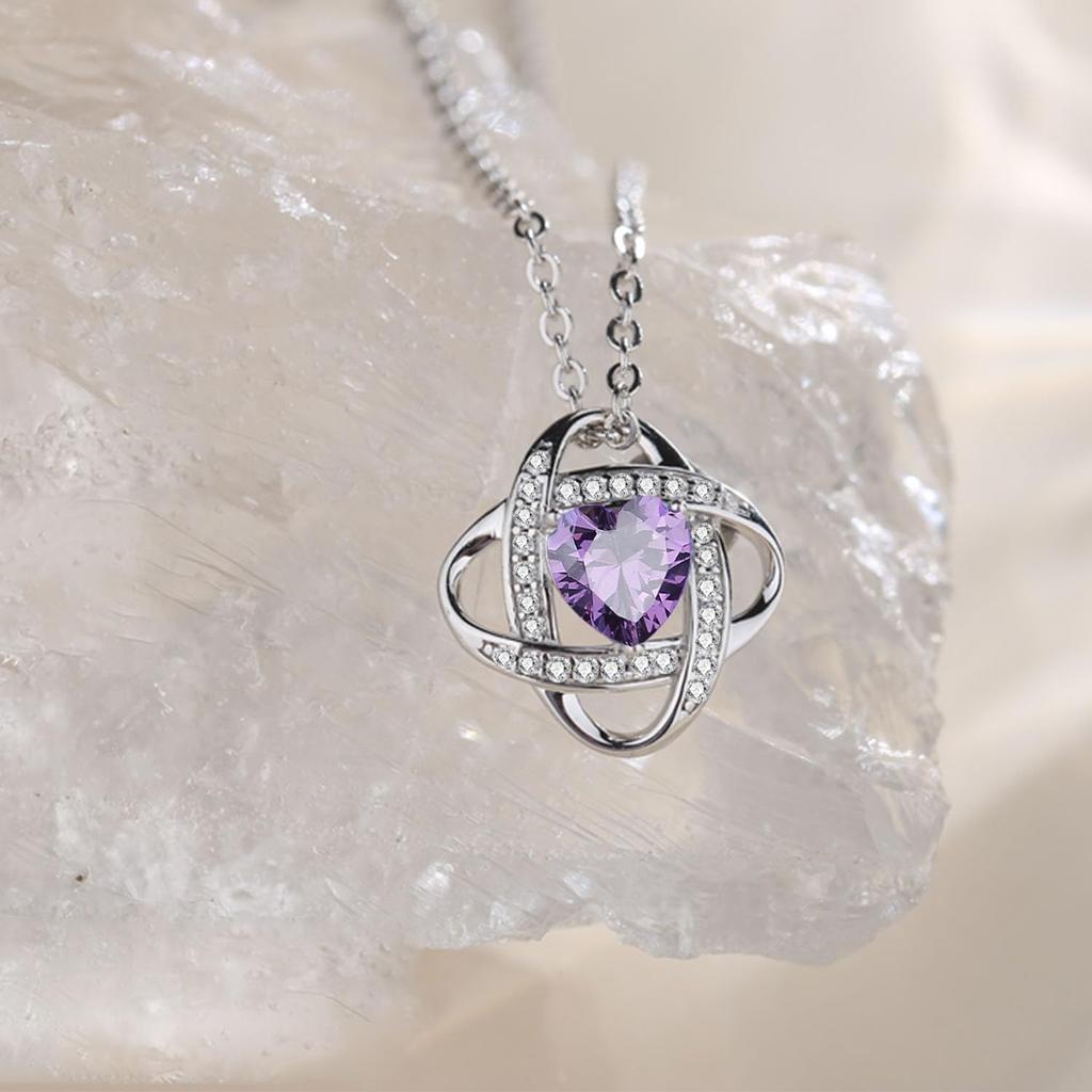 Necklace Natural Stone Amethyst February Birthstone Silver S925 Platinum Plated Jewelry Christmas Birthday Present Wrapping Supplies Included [AGVANA]
