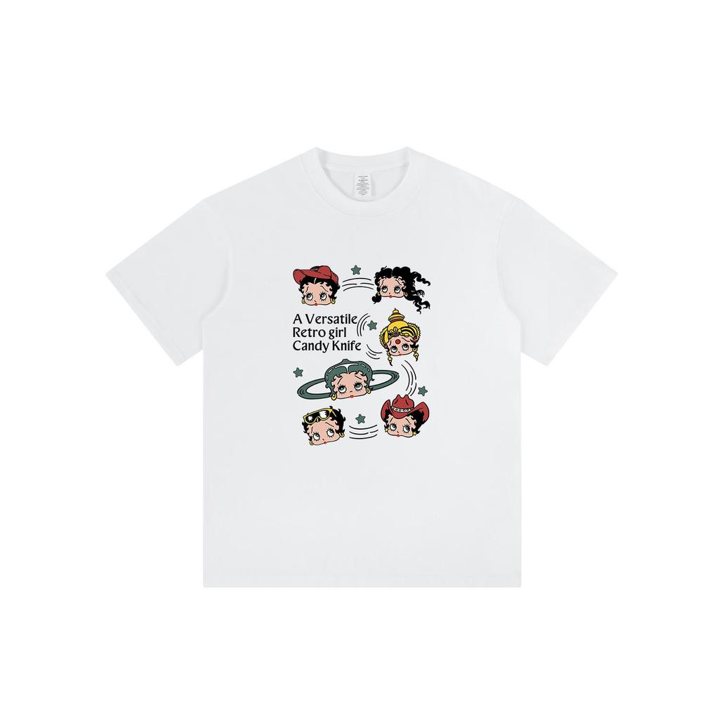 Women's 2024 Summer Cartoon Print Loose Crew Neck Cotton T-Shirt