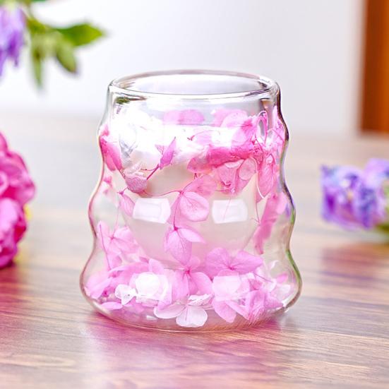 Dried Flowers Insulated Coffee Mug Double Wall Clear Glass Heat Resistant Tea Cup for Water
