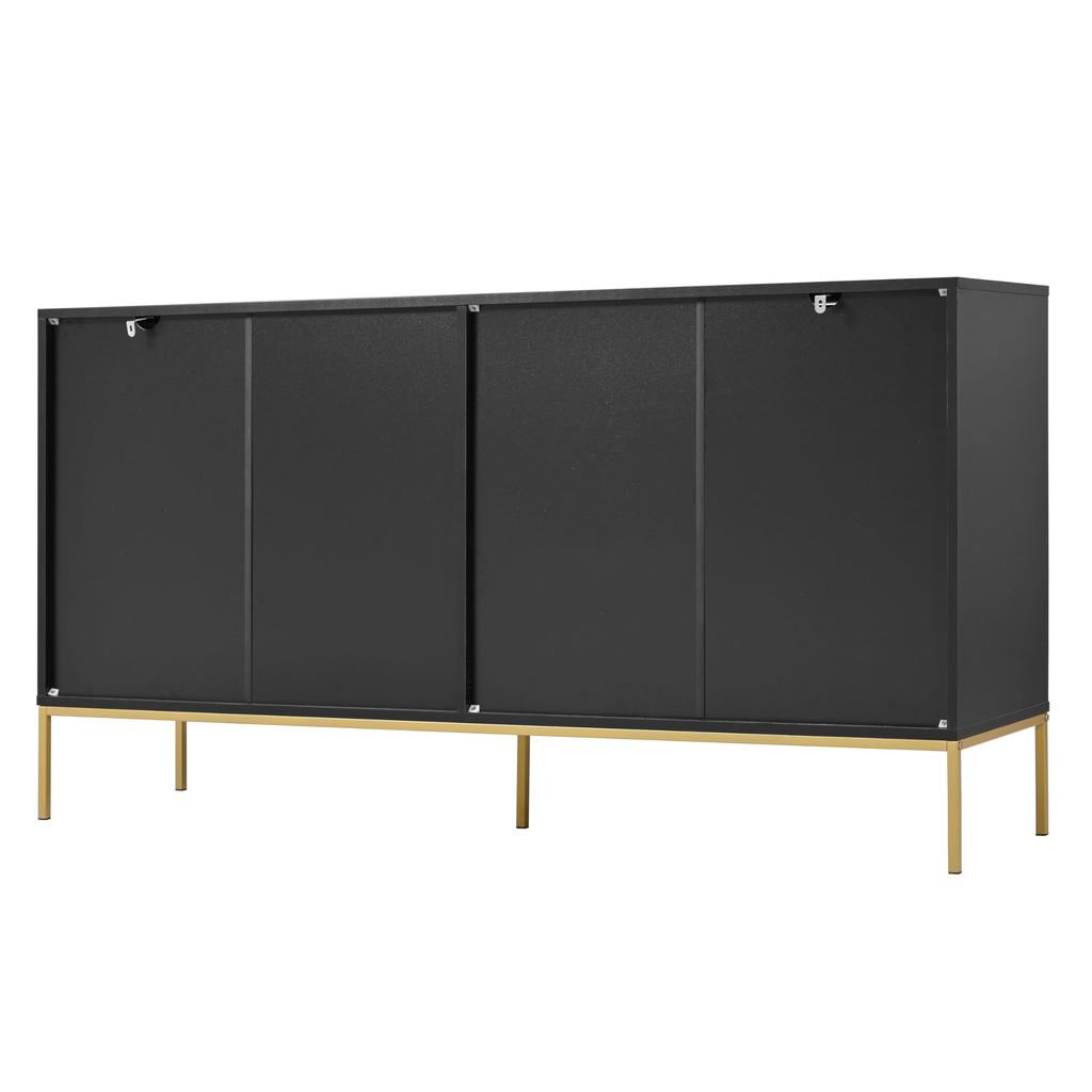 Sideboard Kommode 4 Türen, modernes Liniendesign, Metallgriffe, Rahmenbeine, 150x40x80 cm, Wohnzimmer/Schlafzimmer/Flure/Küche