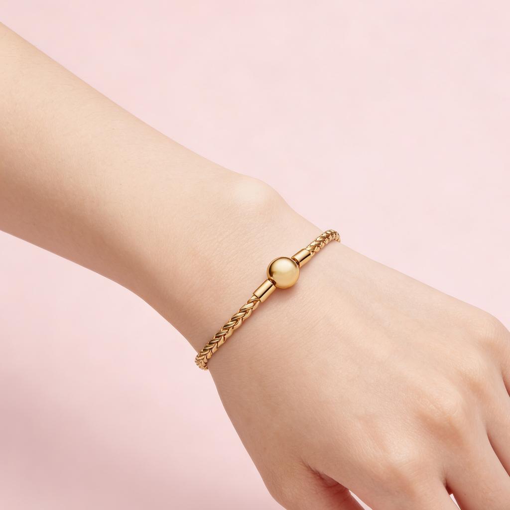 S925 Silver Bracelet Gold Plated Round Bead Charm Bracelet with Open Ball Clasp Fit Pendants Jewelry for Women Gift
