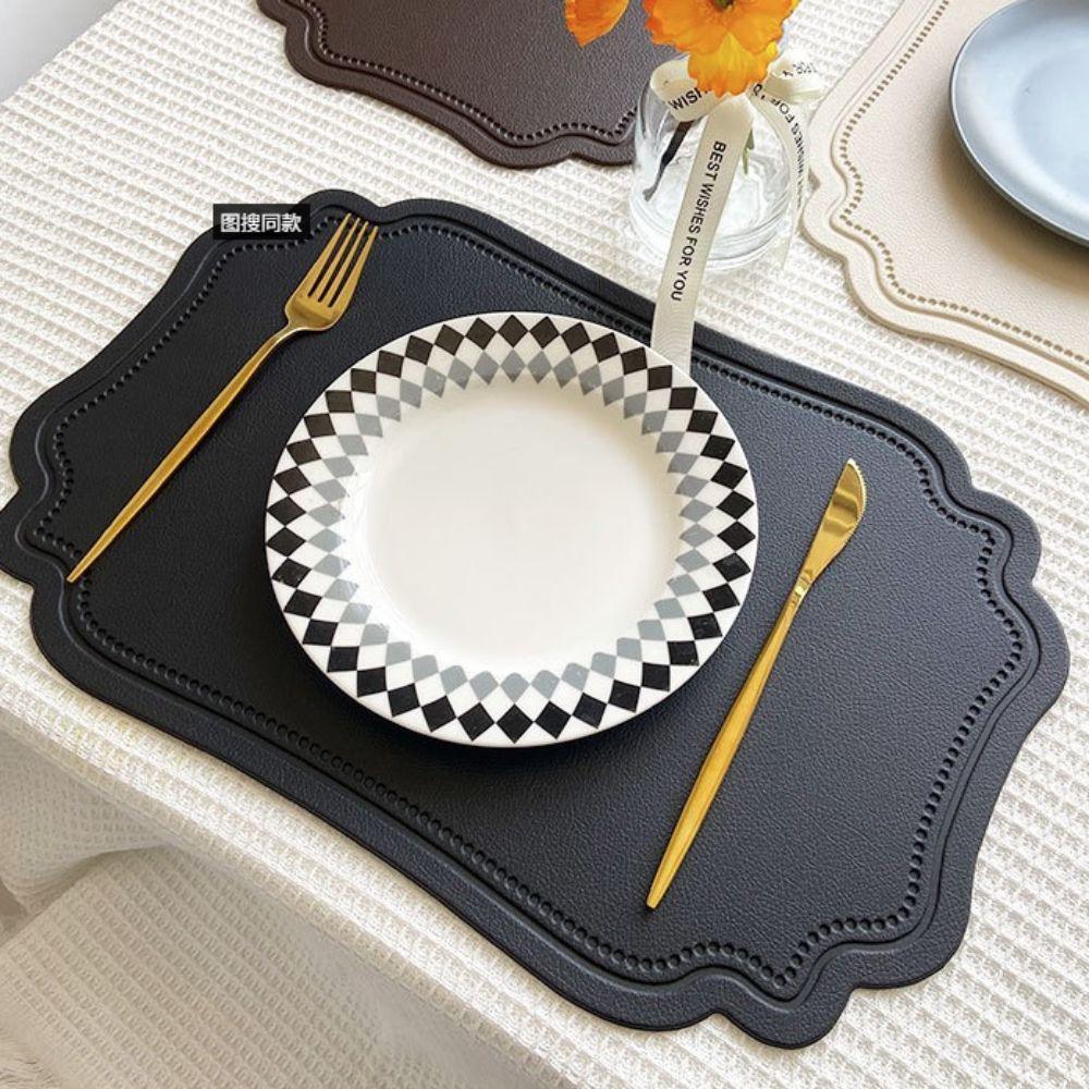 4 Piece Retro Irregular Tableware Pad Waterproof Washable Table Mat PU Leather Scratch Resistant Heat Insulated Mat