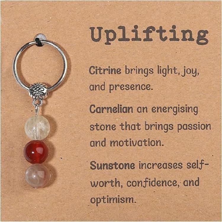 Natural Crystal Stone Keychain Green Chrysoprase Pink Moonstone Rose Quartz Beaded Healing Jewelry For Emotional Balance Gift