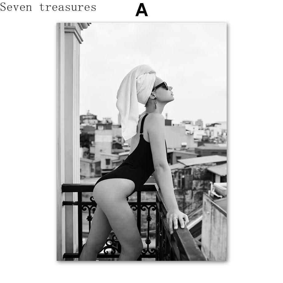 

Black and White Nordic style wall poster for living room decoration, art print on canvas for Lady Las Vegas Venice Road Tennis 21x30cm No Framed