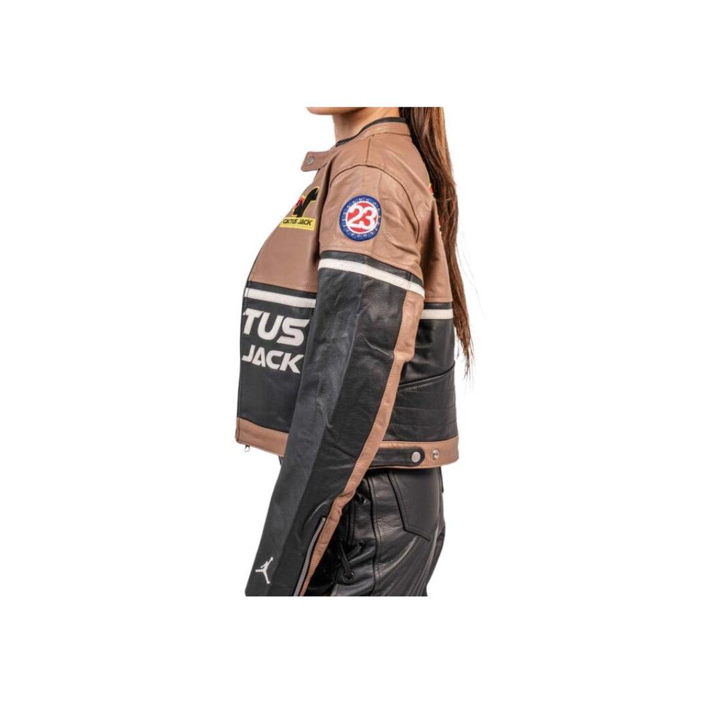 Cactus Jack by Travis Scott X Travis Scott Cactus Jack Leather Jacket Archaeo Brown Women Outerwear DX6168-256
