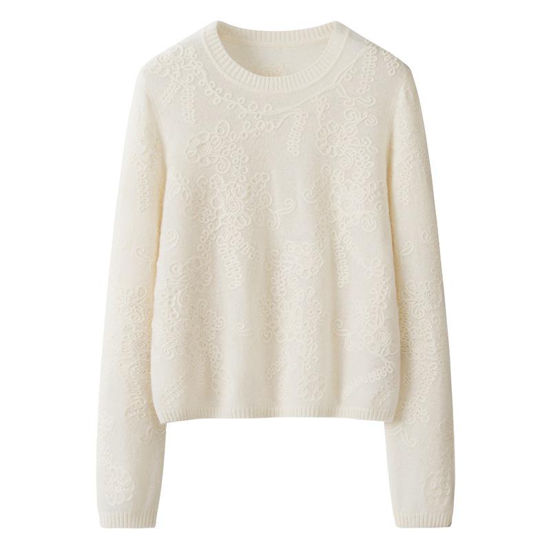 100% Pure Cashmere Hand-Crocheted Versatile Crew Neck Sweater