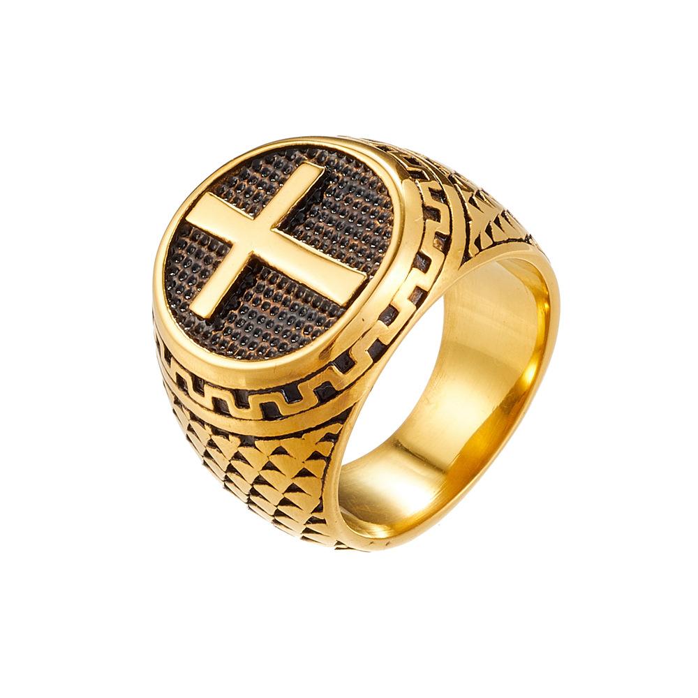 Golden Cross Titanium Steel Men's Simple Stainless Steel Ring Does Not Fade