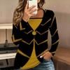 Tops for Women  Geometric Pattern Print Long Sleeve Fake Two‑Piece Top Fall Casual Slim Pullover Women's Long Sleeve Top