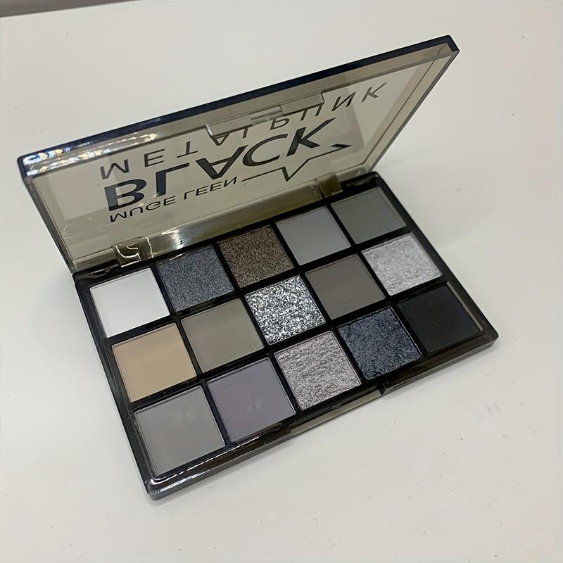 15-Shade Smoky Eyeshadow Palette Long-Lasting Highly Pigmented Eyeshadow with Versatile Matte and Glitter Finishes, Punk Black and Grayscale Colors