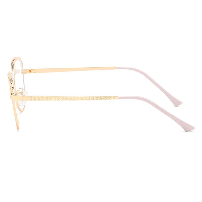 New Cat Eye Diamond Metal Glasses Frame Fashionable Anti Blue Light Optical Myopia Frames Elegant Flat Glasses