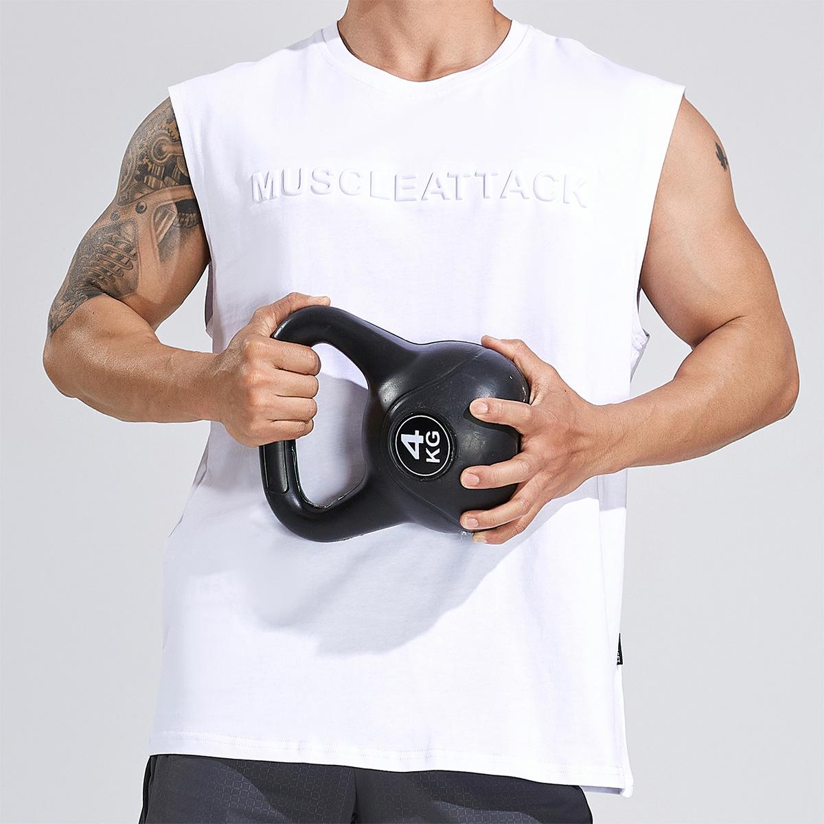 Men s Summer Cotton Top Wide-Shoulder Vest Casual Sports Running Sleeveless Shirt M белый
