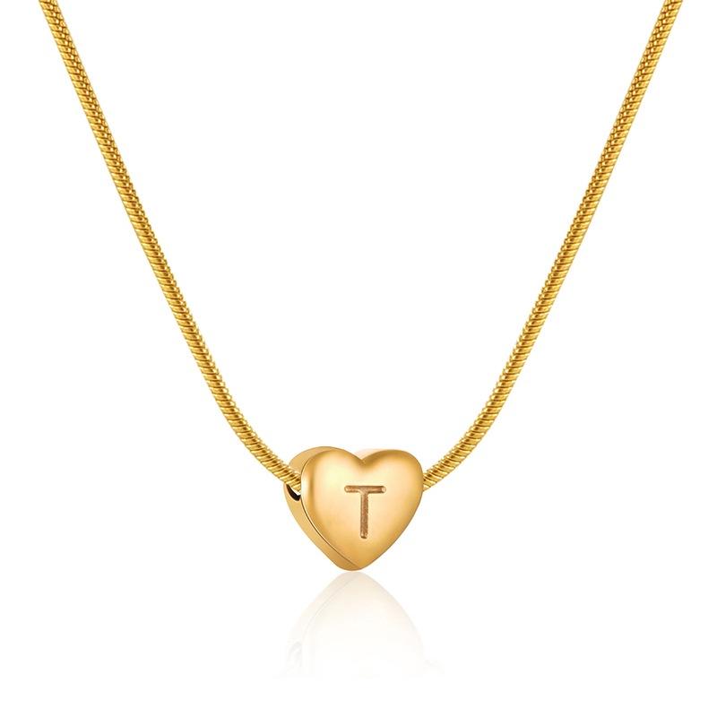 Plated Gold 18k Stainless Steel Heartshaped Alphabet Pendant Necklace For Women Fashionable And Versatile Snake Bone Lett Chain